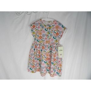 LLAMA Toddler Baby Girls White Floral Print Crew Neck A Line Dress Sz 24 Months